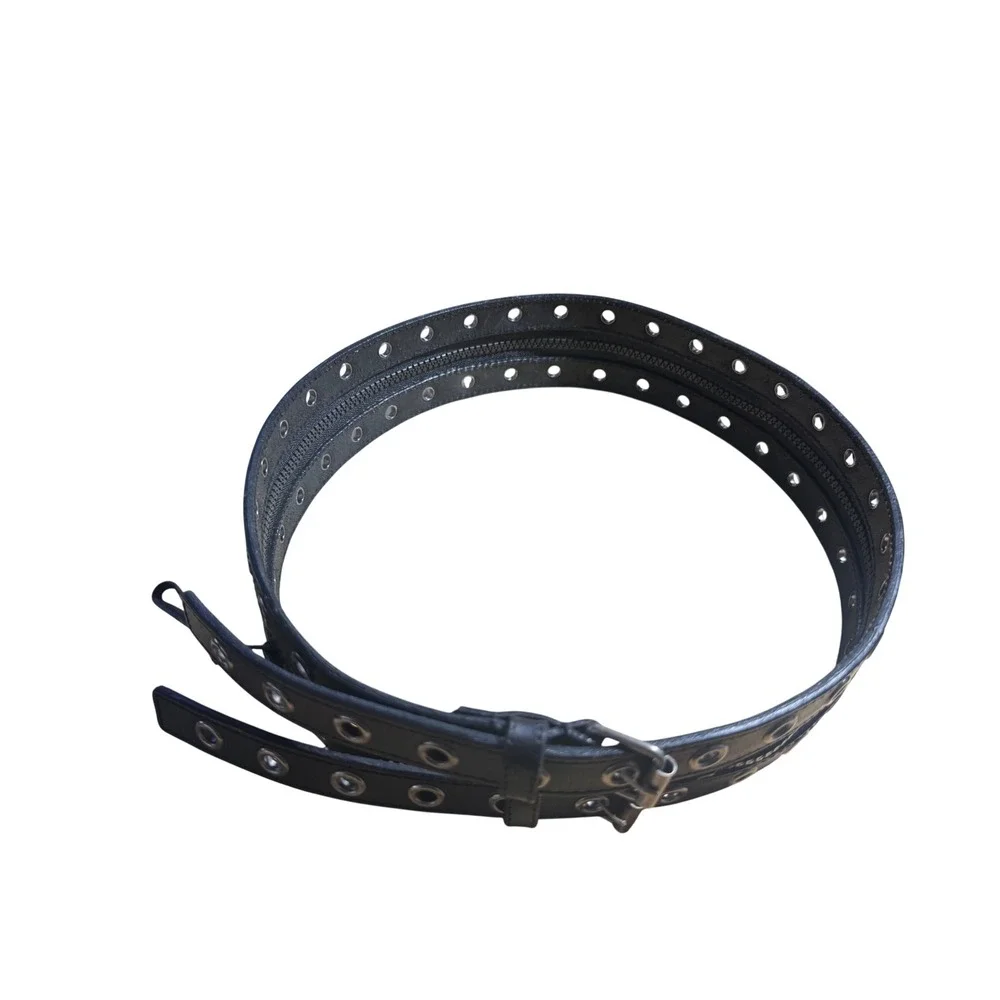 Express Black Leather Double Grommet Zipper Belt Small Punk Grunge Edgy Y2k 00's